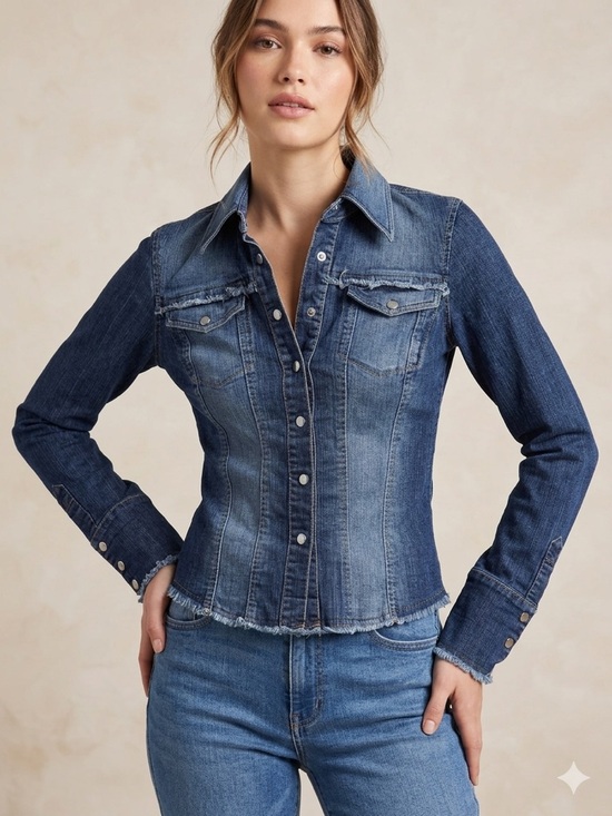 bebe Tops - Bebe Vintage Y2K Fitted Frayed Denim Snap Front Shirt USA